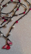 Collana Uncinetto,  Farfalla Rosa E Nera, Bellezza E Libertà 