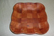 Vtg Wood Square Bowl Pressed