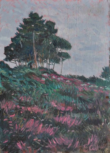 Collina con alberi dipinto - con,