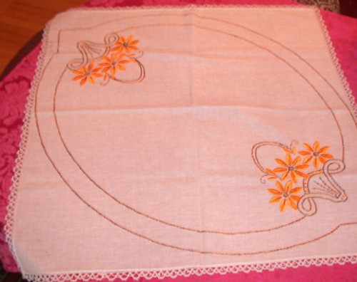 Lino ricamato fiore tovaglia - lino,