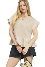 Top donna peplo beige - , gessato