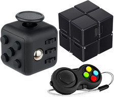 3Pcs Nero Fidget Toys Giocattolo per Le Dita Cubo, Fidget Pad, Cubo Infinito Kil