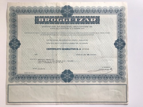 Certificato azionario broggi - certificato,