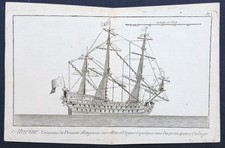Stampa antica marina nave vascello primo rango veliero navigazione Diderot 1781