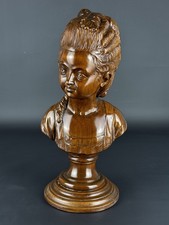 Vintage Statua In Legno Busto Femminile Testa Ragazza 38cm Scultura XX Sec.