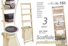 SCAFFALE MOBILE CESTA PORTABIANCHERIA APPOGGIO PARETE INCLINATO NATURA 151*41*30