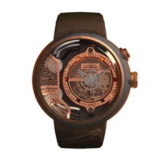 The ElectricianZ The Copper Meccanico Acciaio Pelle PVD Rame LED Orologio Uomo