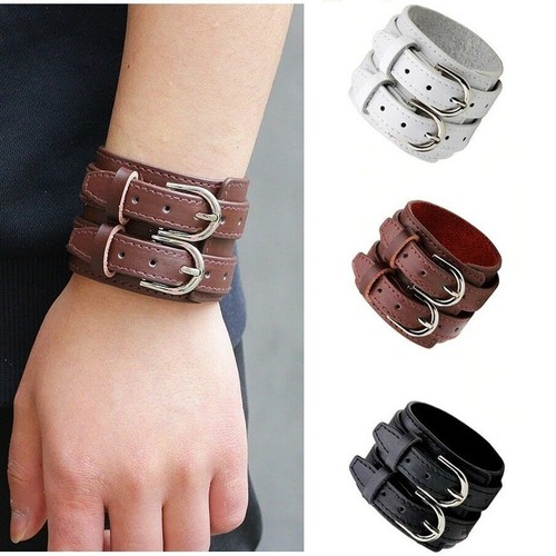 Bracciale cuoio con fibbie - bracciale, in
