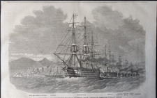 Stampa antica 1859 Messina stretto di Messina Sicilia squadra navale inglese