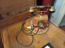 VECCHIO TELEFONO Stile Antico CON LA CASSA IN LEGNO Rivestito In Pelle