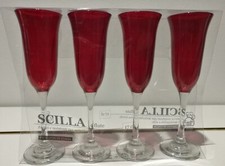 set 4 flute vetro rosso con gambo trasparente Scilla 17cl calici bicchieri vino