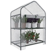 Serra 2 ripiani per orto piante telaio in acciaio telo in PVC 69x49x95 cm