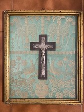 Quadro con Crocefisso in Argento Epoca 1700 bellissima Tela con Cornice Dorata