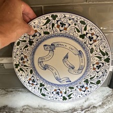CERAMICA italiana Faenza NASTRI FLOREALI BLU maiolica grande piatto dipinto a mano