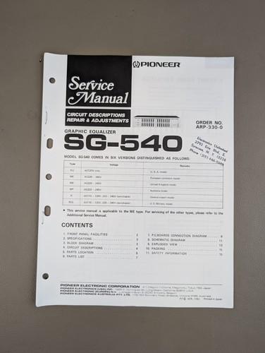 Pioneer 540 equalizzatore - sg-540,