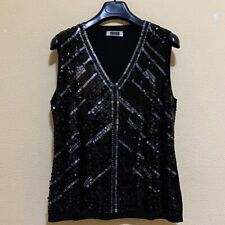 Krizia Canotta Maglia Senza Maniche M Pailettes Elegante Cerimonia Nero Argento