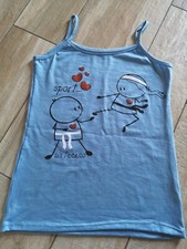 Canottiera donna top canotta Blu Azzurro Love Amore costine sottogiacca ,Maglia