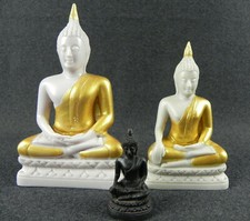 Buddha Thailandese Shiva MEDITAZIONE THAI Tre statuette RESINA Vintage Statua