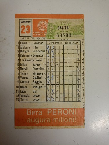 Schedina totocalcio 1972 - schedina, 23/1972