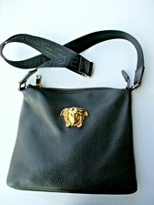 Gianni Versace vintage borsa tracolla in pelle nera con medusa