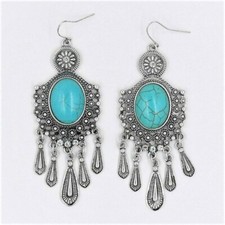 ORECCHINI LIBERTY '20s TURCHESE, BRILLANTI, CM.9x3 GR.27,LEGA ARGENTO-ORO BIANCO