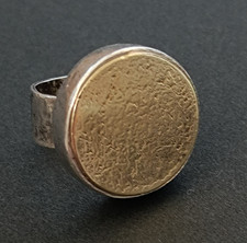 Silver 14k Gold Disc Artisan Ring Bold Modernist Minimalist Chunky Bold VTG 90s
