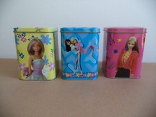 Lotto 3 scatole in latta Barbie Teresa personaggi foto accessori portaoggetti