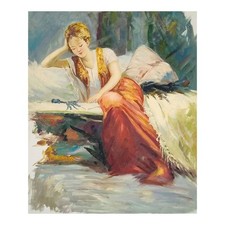 Quadro Dipinto a Mano Olio su Tela 50x60 cm Made in Italy Donna Seduta