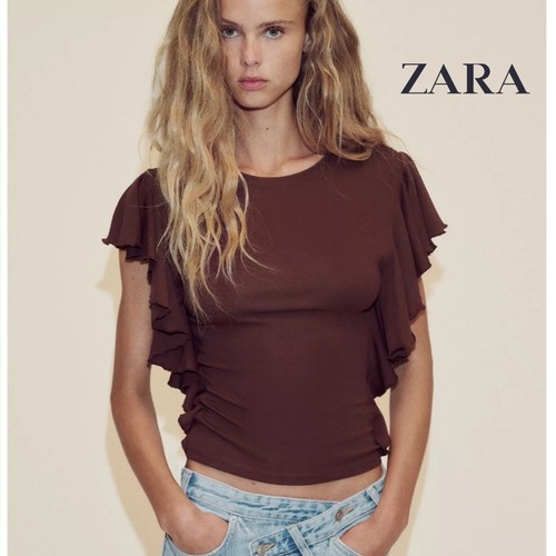 Top zara marrone con maniche - zara,