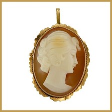 Ciondolo spilla oro giallo 750 18k gemma cammeo conchiglia cammeo spilla usato