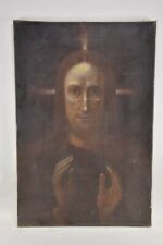 Olio su tela antico cristo benedicente