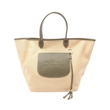 Longchamp Le Pliage Collection L Basket Tote Bag Pelle Paglia Beige Cachi NUOVO