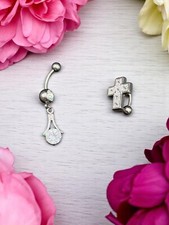 Due Piercing da Ombelico in Acciaio chirurgico Veri Zirconi Banana mm. 1,6x10