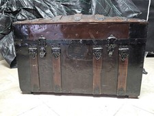 Antico Baule in Legno Viaggio Forziere Scrigno Epoca 800 Cassa Carrozza Bagaglio