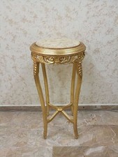 TAVOLINO ALTO ROTONDO IN LEGNO FOGLIA ORO CON MARMO SOGGIORNO ARREDO CASA 