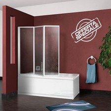 Box parete vasca doccia sopravasca cm.133/134,pannello pieghevole 3 ante