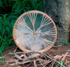Tamburo sciamano pelle di mucca "12" fatto a mano stile nativo strumento rituale di guarigione