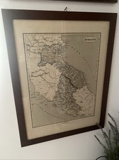 1870 CARTA GEOGRAFICA ANTICA, ROMAGNA  Con Cornice In Radica
