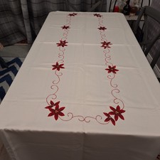 Enorme Tovaglia Natalizia Ricamata Applique 230cm x 132cm - NUOVA!