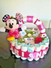 Torta di pannolini Cesto+prod rosa/azzurro x Nascita,Battesimo o PrimoCompleanno