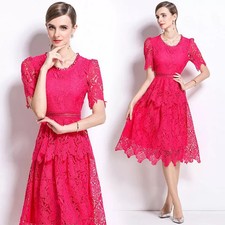 Abito Fucsia Pizzo Ricamato