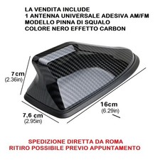ANTENNA AUTO PINNA SQUALO TETTO ADESIVO NERO CARBON AUTORADIO FM AM UNIVERSALE