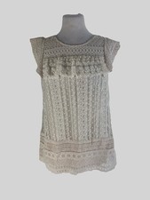 Top Twinset panna pizzo 100% cotone manica corta taglia UK14/US10
