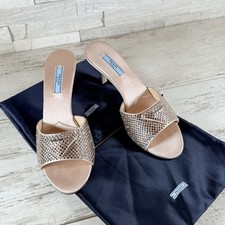 Sandali con tacco PRADA tg 38 modellismo 75 mm cristallo impreziosito raso mules blush