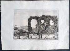 Stampa antica Acquedotto Celio Palatin Luigi Rossini 1817 roma veduta acquaforte