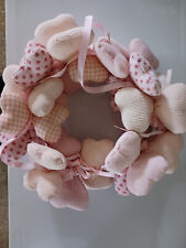 GHIRLANDA COCCARDA BIMBA CUORI IMBOTTITI ROSA FUORIPORTA FIOCCO NASCITA NUOVA