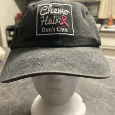 Chemo Hair Don't Care Womens Embroidered Black Boat Lake Camp Baseball Hat