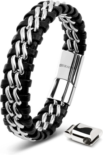 Bracciale uomo pelle steel - -,