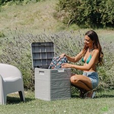 BAULE MULTIUSO RESINA EFFETTO LEGNO 90 LT L42xP44xH50 BAULETTO GIARDINO ESTERNO