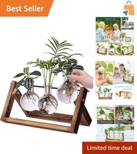 Fioriera retrò da scrivania in vetro con supporto in legno e ferro - 3 vasi a lampadina